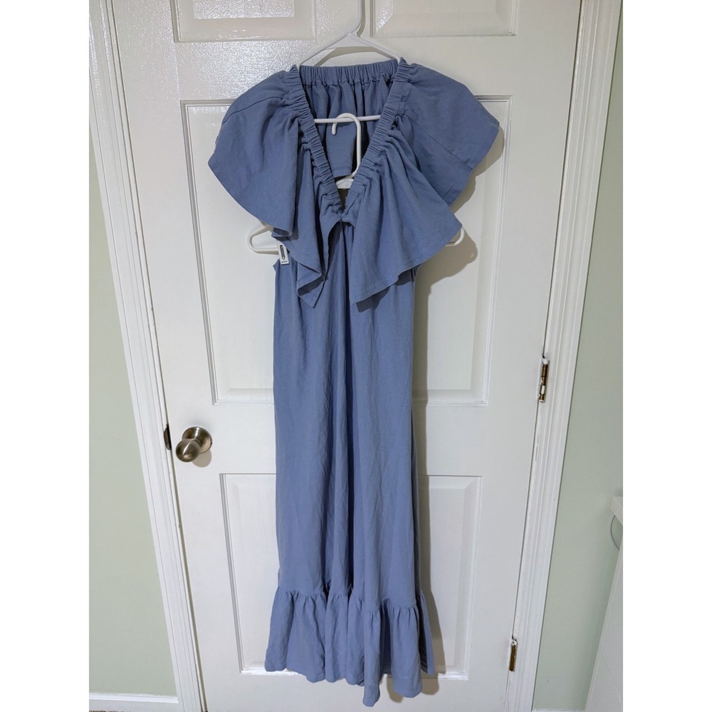 Free People Dusty Blue Maxi Dress with Ruffle Neckline